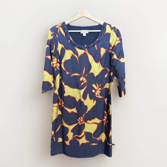 LOFT Petites 4P Floral Shift Dress – Navy/Chartreuse/Orange - Picture 1 of 6